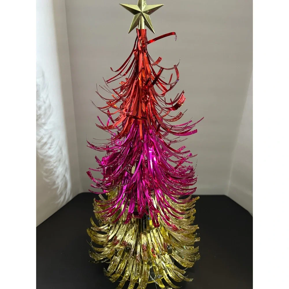 Tinsel Christmas Tree Red Pink Gold Ombre Star Topper Tabletop World Market New